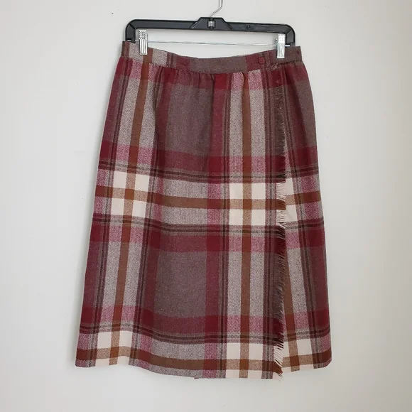 Vintage ILGWU Wool Blend Berry & Brown Wrap Skirt Size 12 - Picture 5 of 8